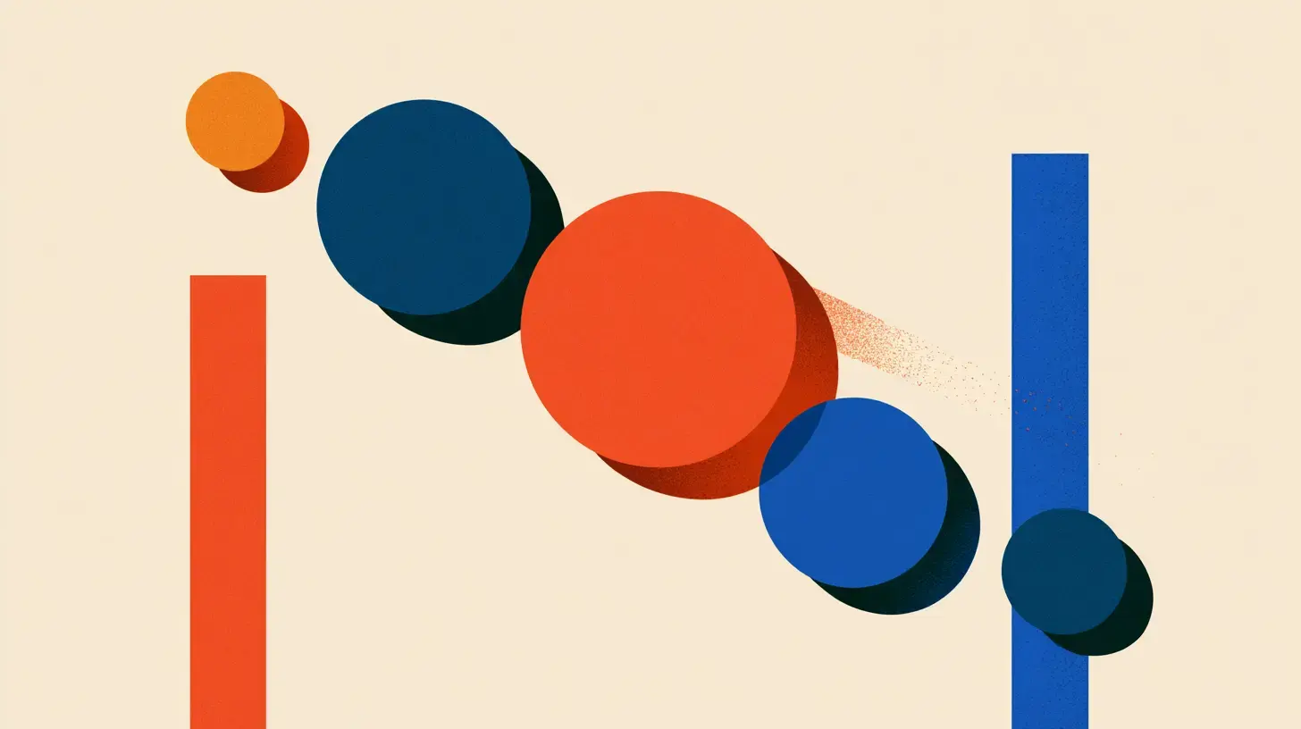 Stylized illustration of design tokens in transit between two architectural pillars, suggesting design-to-code handoff