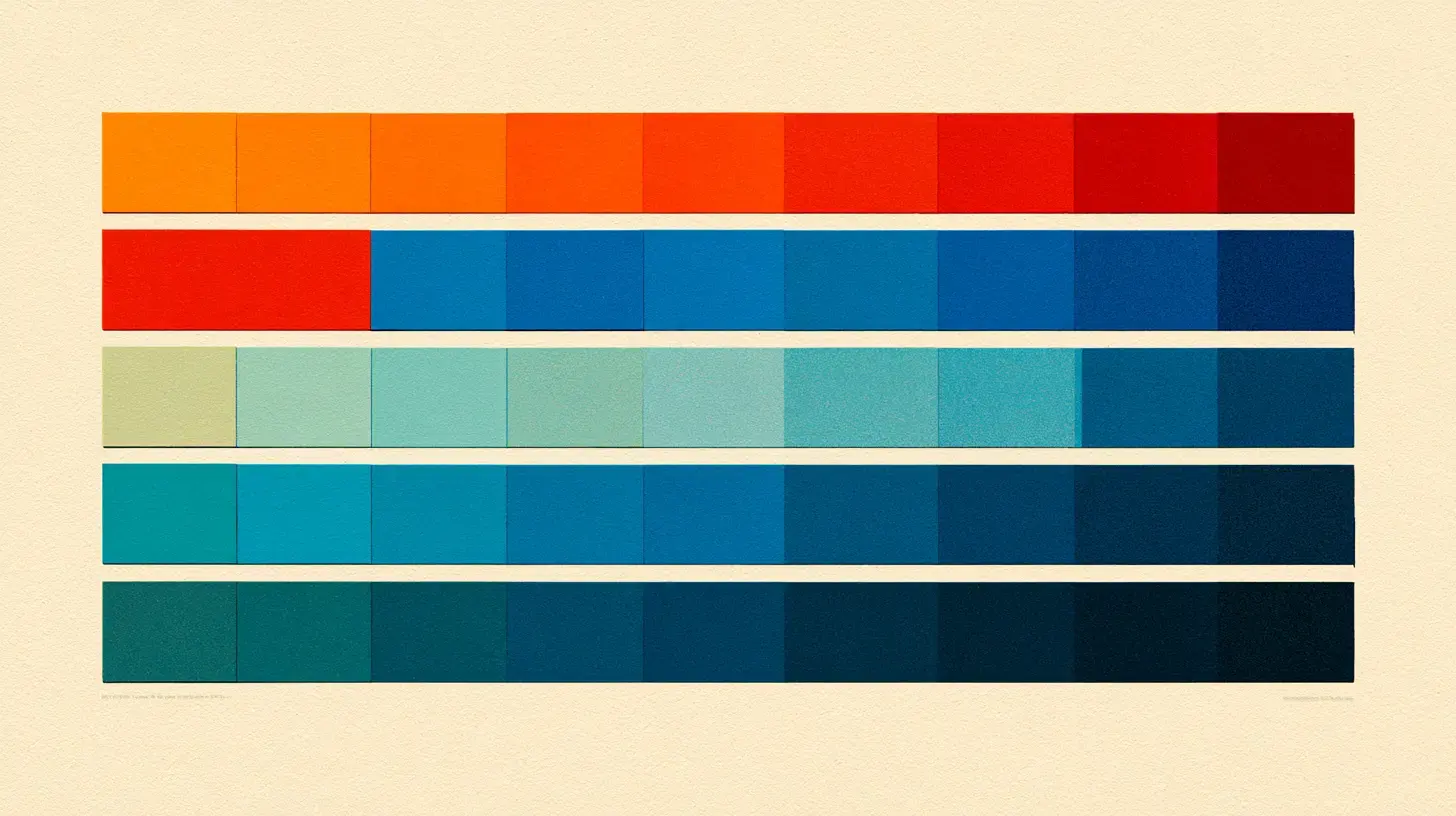 Stylized illustration of flowing horizontal color current streaks, each segmented into tonal steps like a Tailwind hue scale